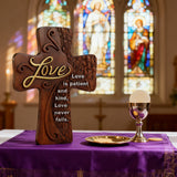 Ornate "Love" "Faith" "Hope" Wooden Cross, Solid Wood Cross