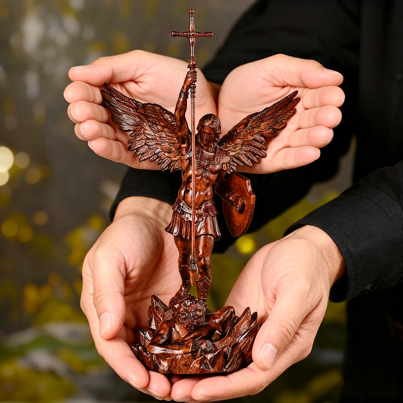 St. Michael the Archangel - Hand Carved Boxwood Sculpture - Spiritual Guardian for Prayer Spaces