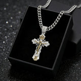 Gold-Plated Copper Crucifix Pendant with Jesus Christ and Religious Figures