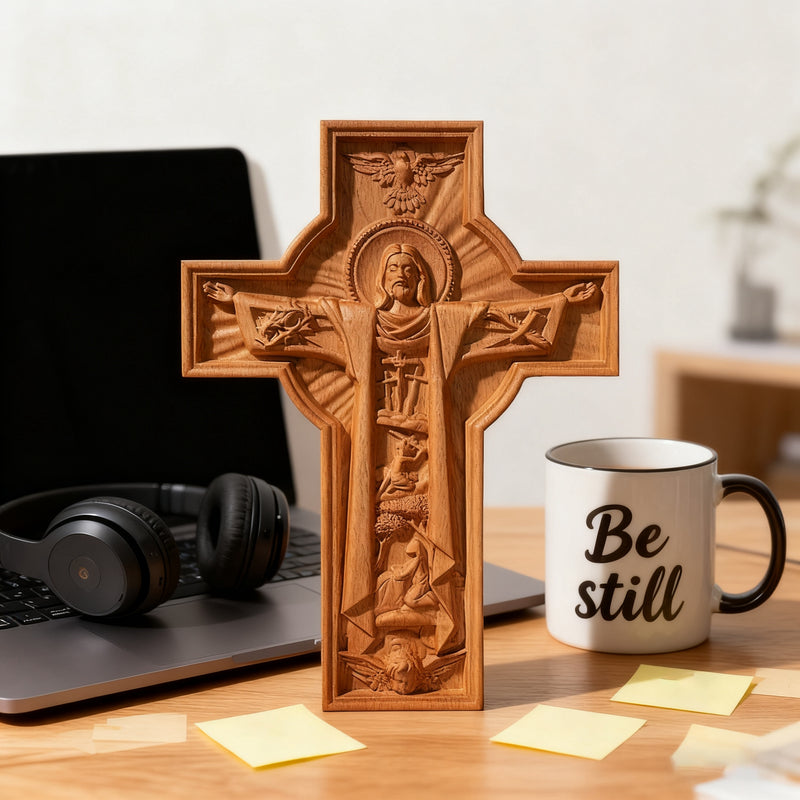 Bgcopper Ascension of Jesus wood carving cross