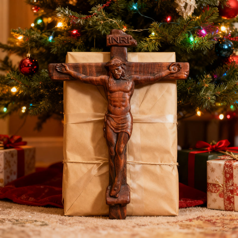 Sacred Art Crucifix: Devotionally Hand-Carved Solid Wood Cross, A Testament of Divine Love & Sacrifice
