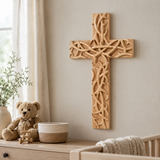 Hand-Carved Beechwood Crown of Thorns Wall Cross