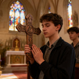 Wooden crucifix of the Virgin, Virgin Mary, Baby Jesus, religious wooden icon, wall crucifix, wall decoration