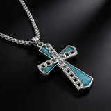 Natural Turquoise Stainless Steel Cross Necklace | Hip-Hop Christian Jewelry