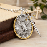The Protection Amulet of St. Michael Archangel with a Sword Pendant Necklace