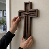 Hand-Carved Star of Bethlehem Wooden Cross – Christian Wall Decor & Faith Gift
