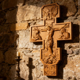 Hand-Carved Beechwood Religious Cross: A Sacred Artistic Testament to Christian Faith