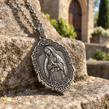 S925 Sterling Silver Our Lady of Guadalupe Prayer Pendant Necklace – Catholic Virgin Mary Medal