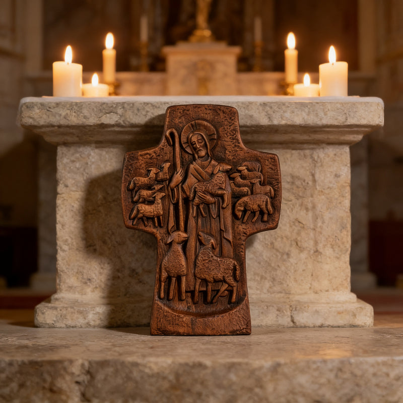 Good Shepherd Wooden Cross: A Religious Gift of Endless Care & Guidance