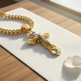Gold-Plated Copper Crucifix Pendant with Jesus Christ and Religious Figures