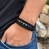 Double Layer Braided Leather 7 Chakra Natural Healing Stone Bracelet - side view