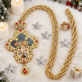 Gilded Leaf-Edged Jesus Crucifix Necklace: Elegance Woven with Faith