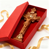 Wood carving of the Cross of the Order of Saint Benedict - with base