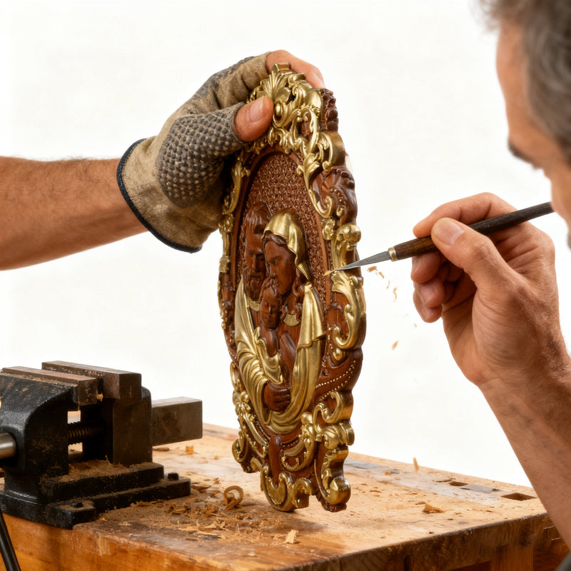 Bgcopper Holy family Nativity Wood Carving Gift Religious Family Wall Decor