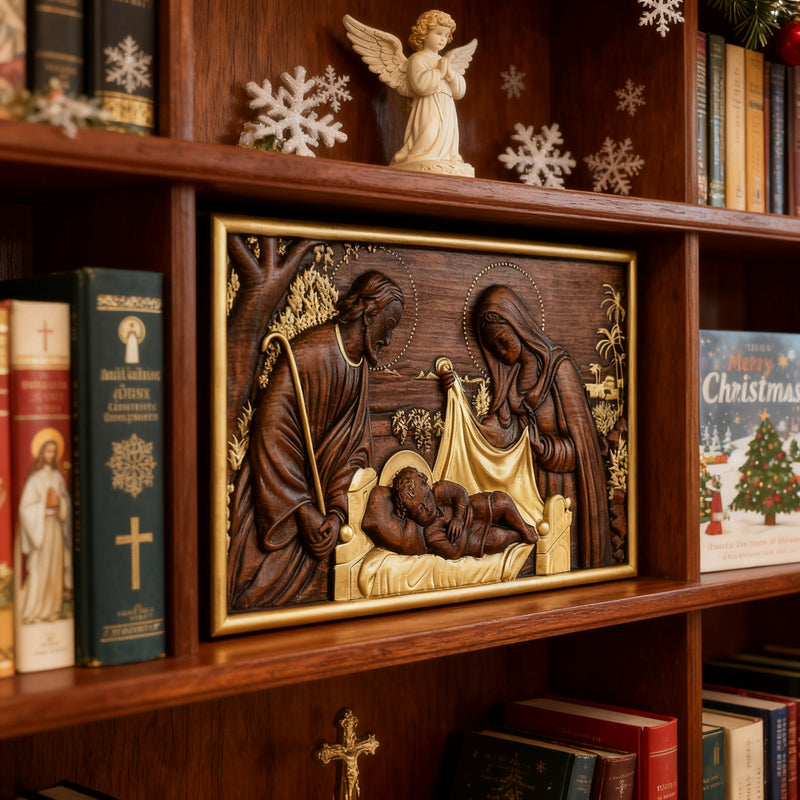 Nativity Scene Wood Carved Plaque, Religious Wall Decor, Christmas Gift