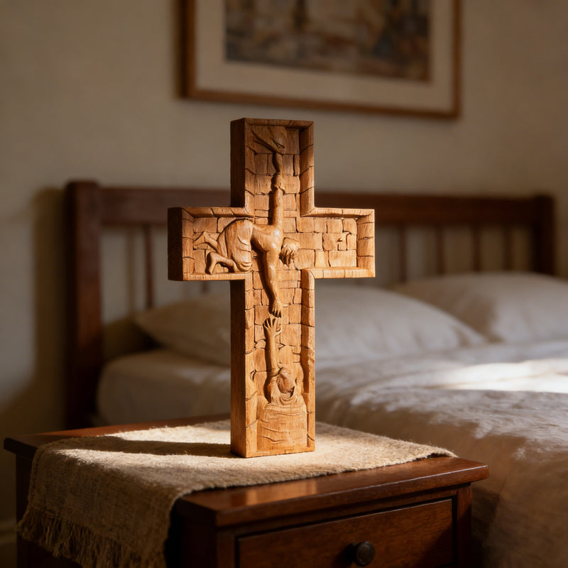 BGCOPPER Savior Jesus Cross - Carved from Natural Wood