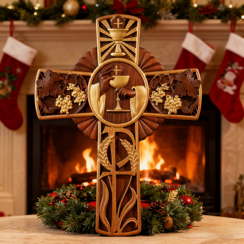 Eucharistic Chalice Wooden Cross: A Christian Symbol of the Last Supper & Redemption