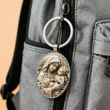 Madonna & Child Oval Alloy Glass Keychain