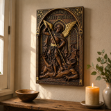 Hand-Carved Archangel Saint Michael Wood Wall Plaque | Catholic Home Decor | Christian Wall Art - design detail