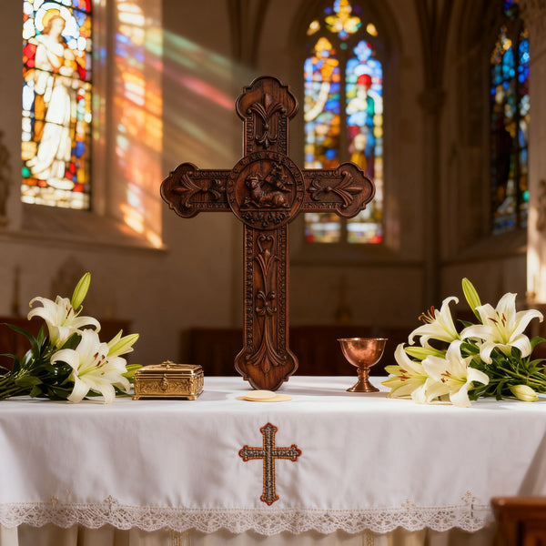 Bgcopper Lamm Gottes Holz schnitzerei Kreuz Wand dekor-Oster lamm