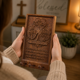 Holy Trinity Wooden Key Holder – Hand-Carved Walnut Wall Plaque with Matthew 28:19