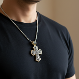 Holy Family of Mary Sacred Heart of Jesus IHS Double-Sided S925 Sterling Silver Cross