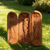 Hand-carved Portable Church - Mini Christian Ascension scene Triptych Altar
