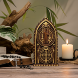 Hand-Carved Beechwood St. Benedict Medal Desktop Ornament