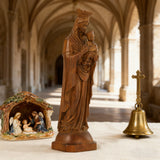 Boxwood Madonna and Child Wood Carving Desktop Ornament