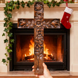 Hand-Carved Rose Cross Wall Art ✝️🌹 | Solid Beechwood Christian Decor with Golden Flowers