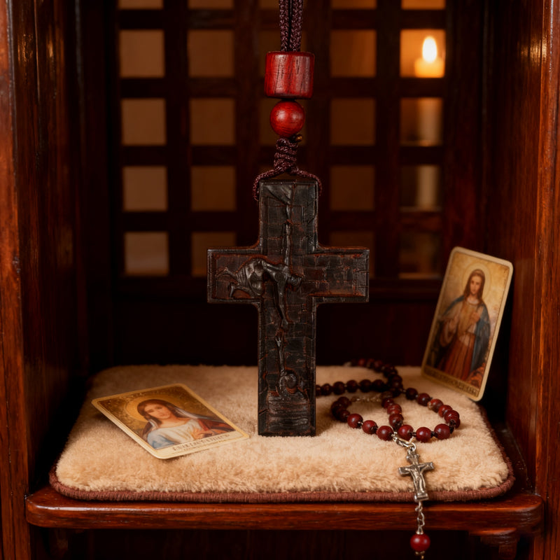 Wooden Savior Cross Necklace