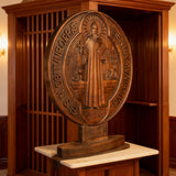 St. Benedict Double-Sided Wooden Desk Plaque: A Christian Symbol of Protection & Faith