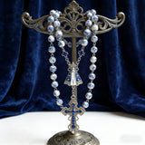 Our Lady & Cross Rosary: 8mm Blue Floral Acrylic Beads with Alloy Chain
