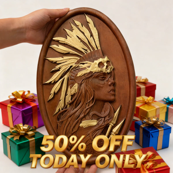 50% Off Today!Native American Indian woman natural wood carving decoration, native day gift