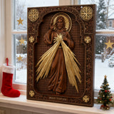 The Sacred Heart and Divine Mercy Jesus Christ Wood Wall Plaque