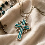 ‘By His Wounds’ Turquoise Crown of Thorns Cross — Comes with a 24-inch chain