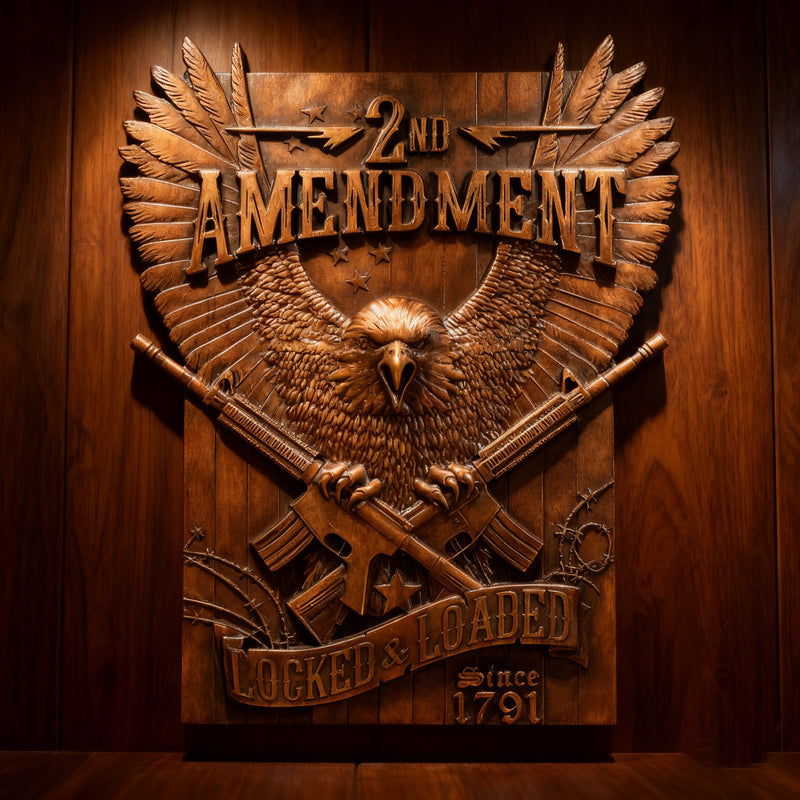 Handcrafted Solid Wood Wall Art - Commemorating the Second Amendment