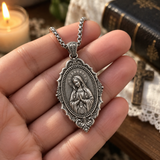 Virgin Mary Prayer Medal Necklace – S925 Sterling Silver Catholic Pendant