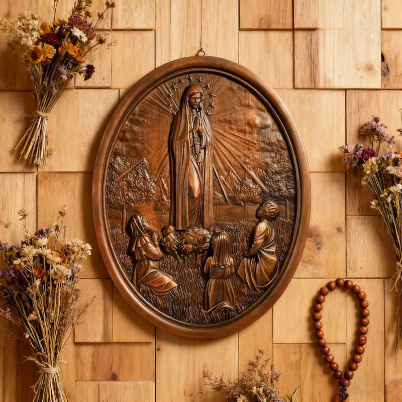 Our Lady of Fatima Wood Carving Decoration - Virgin Wall Pendant