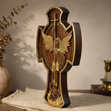 Hand-Carved Beechwood Archangel Michael Wall Cross – Quis Ut Deus Christian Home Decor