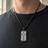 Men's Cross Dog Tag Necklace, Stainless Steel Faith Pendant