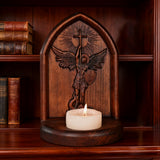 Archangel Michael Hand-Carved Beech Wood Candle Holder: A Sanctuary of Faith