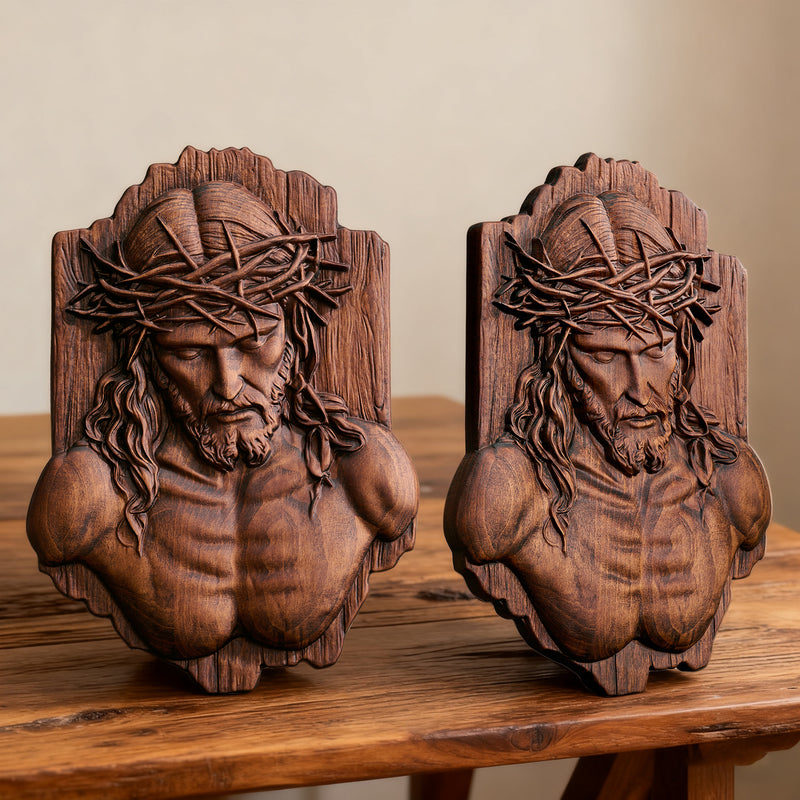 Bgcopper October Release | Beech Wood Sculpture of Jesus with Crown of Thorns — A Reminder of Love for Christmas