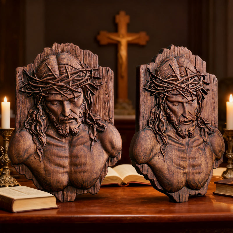Bgcopper October Release | Beech Wood Sculpture of Jesus with Crown of Thorns — A Reminder of Love for Christmas