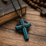 ‘By His Wounds’ Turquoise Crown of Thorns Cross — Comes with a 24-inch chain