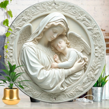 Christian Holy Family Relief Decorative Plaque - 8 Inch / 12 Inch Aluminum Waterproof Religious Wall Art (with Mounting Accessories)