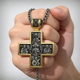 Double-Sided S925K Sterling Silver Sacred Heart and Saint Cross Pendant—Your Daily Spiritual Companion