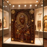 Our Lady of Sorrows Wooden Wall Decor - Our Lady of the Seven Arrows Softens the Heart of Evil