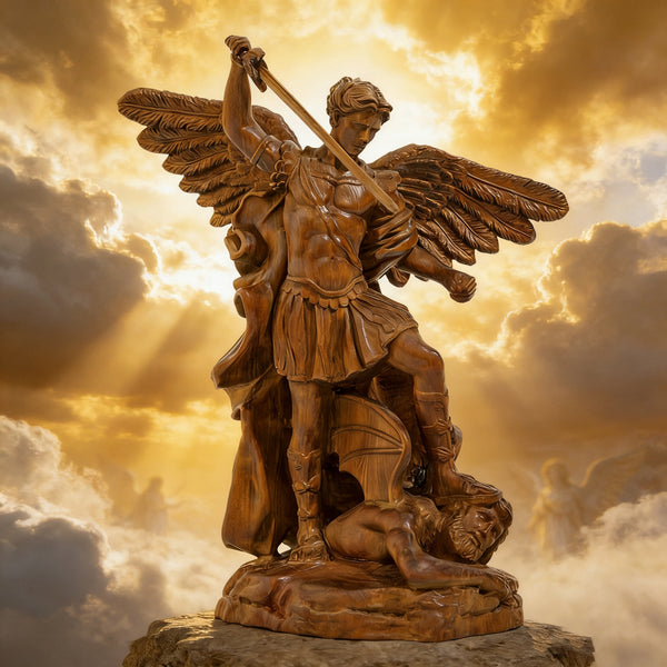 Boxwood Archangel Michael Carving: A Christmas Gift of Divine Protection