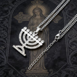 Stainless Steel Crystal 7-Branch Menorah Pendant: A Sacred Jewish Heritage Necklace